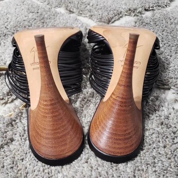 Giuseppe Zanotti Pissi Black Leather Sandal Heels, Size 38.5, U.S 8.5 - Picture 11 of 13